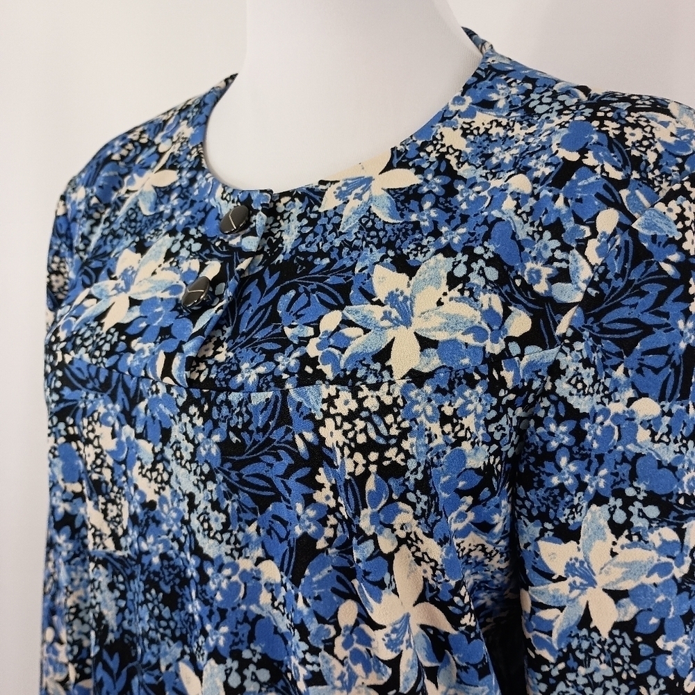 Vintage 80s Homemade Women's Blue Floral Blouson Long Maxi Dress Bloomcore Retro - Picture 2 of 9